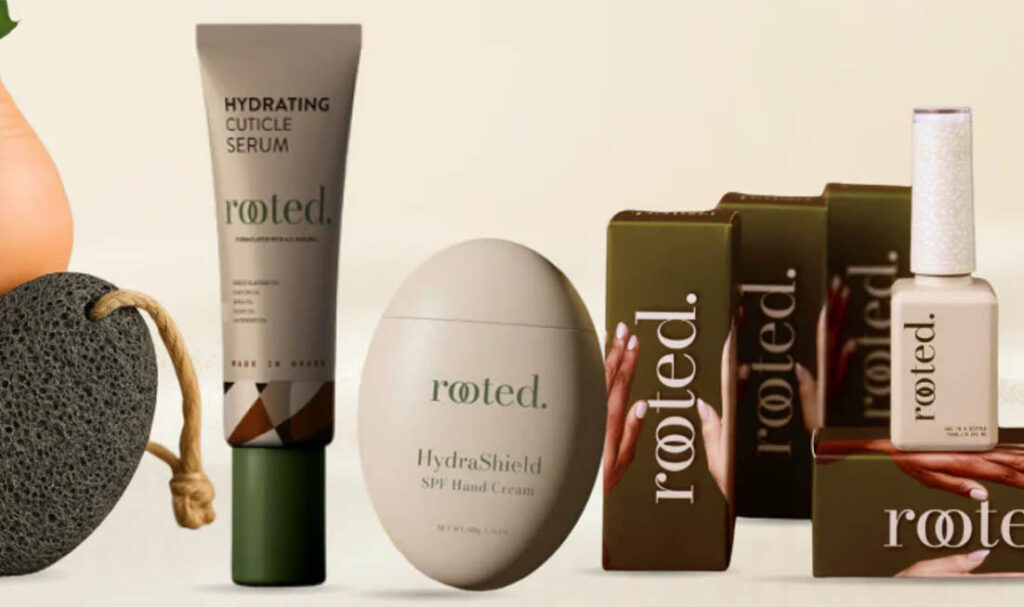 Rotted skincare and soap products arranged on a white surface.