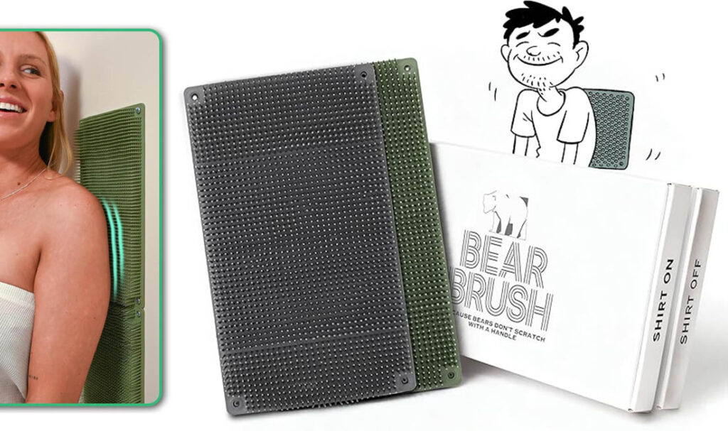 A green and black textured notebook with a pen, next to a cartoon drawing.